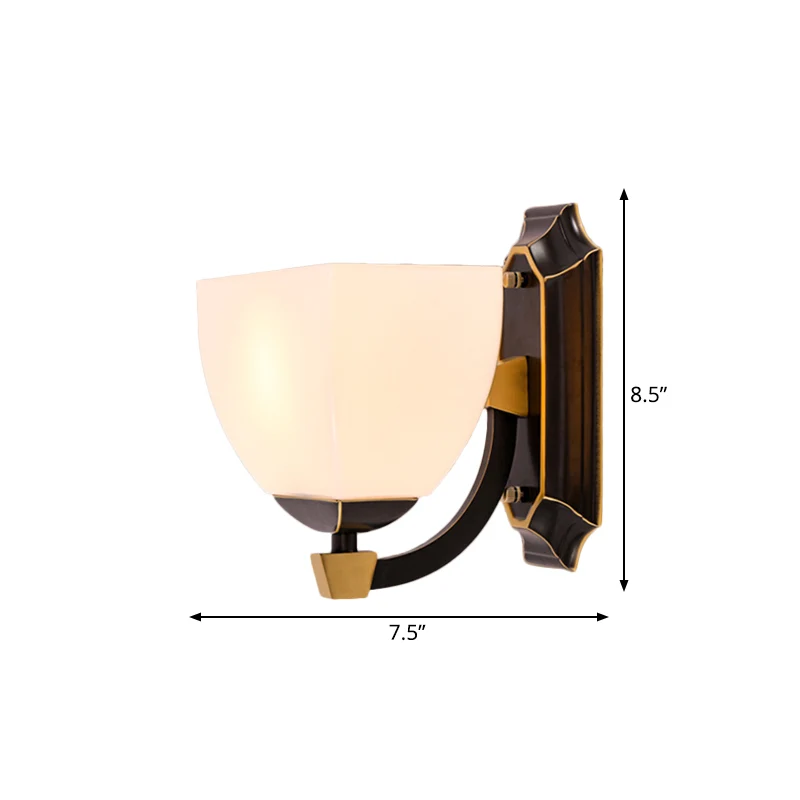 Melkglas zwarte wandverlichting Bowled 1 kop retro-stijl schanslamp voor woonkamer Clearhalo