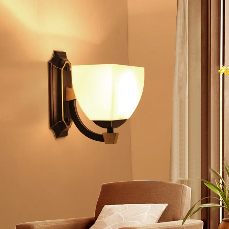Melkglas zwarte wandverlichting Bowled 1 kop retro-stijl schanslamp voor woonkamer Clearhalo