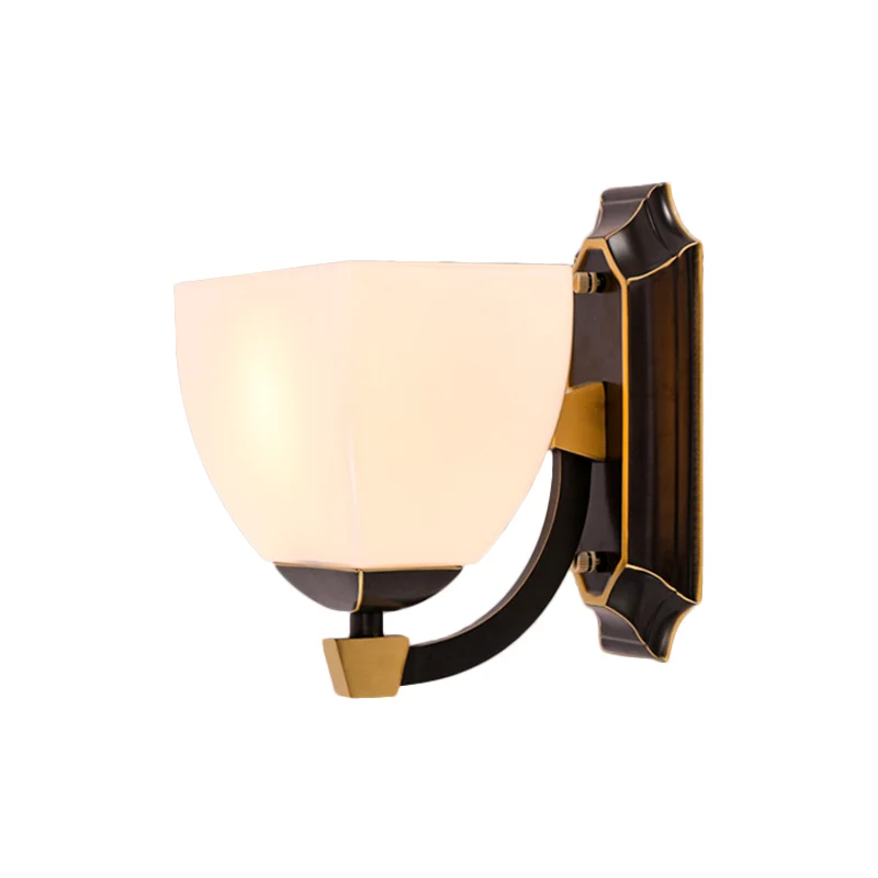 Melkglas zwarte wandverlichting Bowled 1 kop retro-stijl schanslamp voor woonkamer Clearhalo