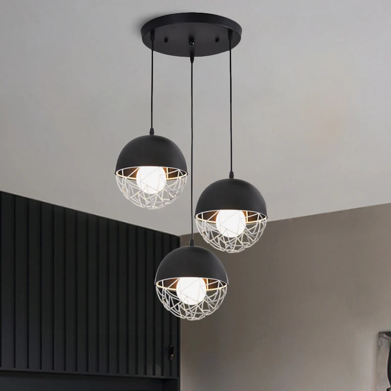 Melkglazen bol cluster hanglamp moderne 3-lichts wit/zwarte hanglamp met ronde/lineaire luifel Clearhalo