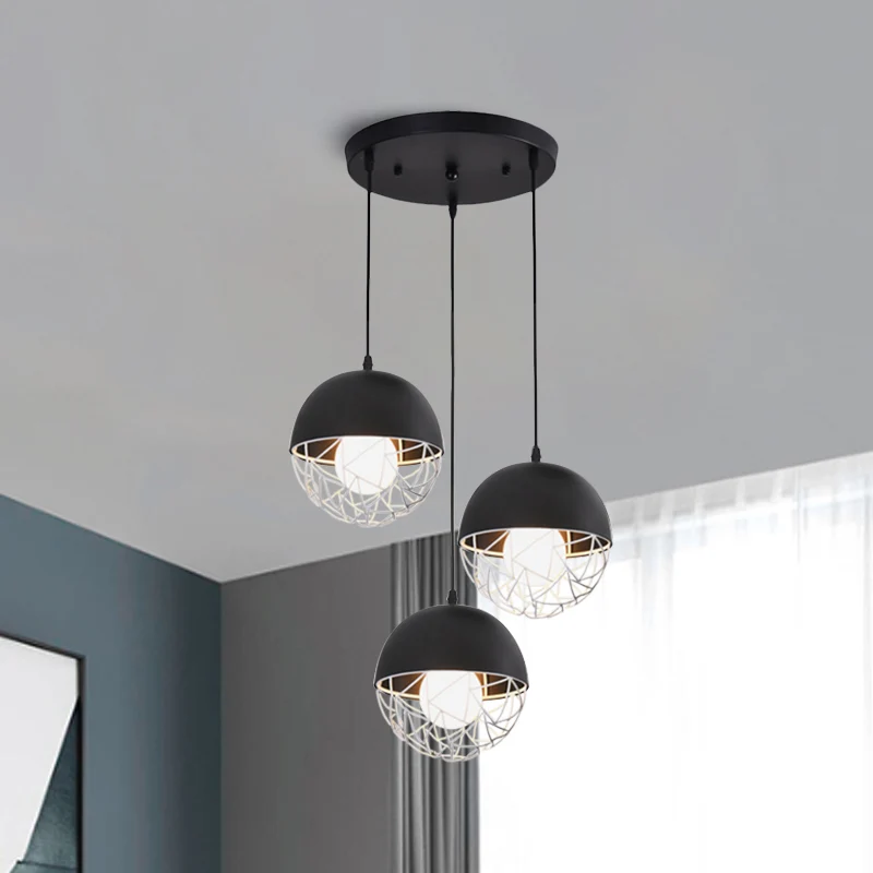 Melkglazen bol cluster hanglamp moderne 3-lichts wit/zwarte hanglamp met ronde/lineaire luifel Clearhalo
