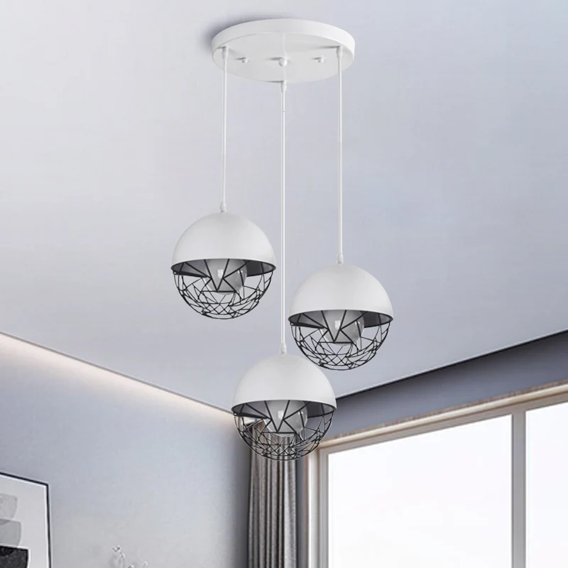 Melkglazen bol cluster hanglamp moderne 3-lichts wit/zwarte hanglamp met ronde/lineaire luifel Clearhalo