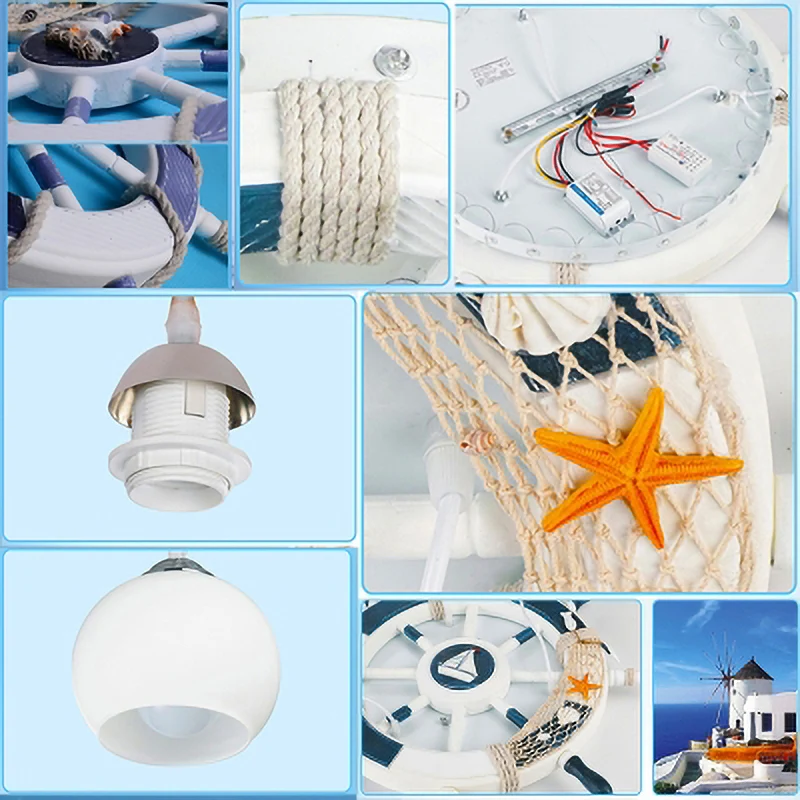Melkglazen bol plafondhanger met roer en schip Kinderslaapkamer 3-lichts nautische hanglamp wit Clearhalo