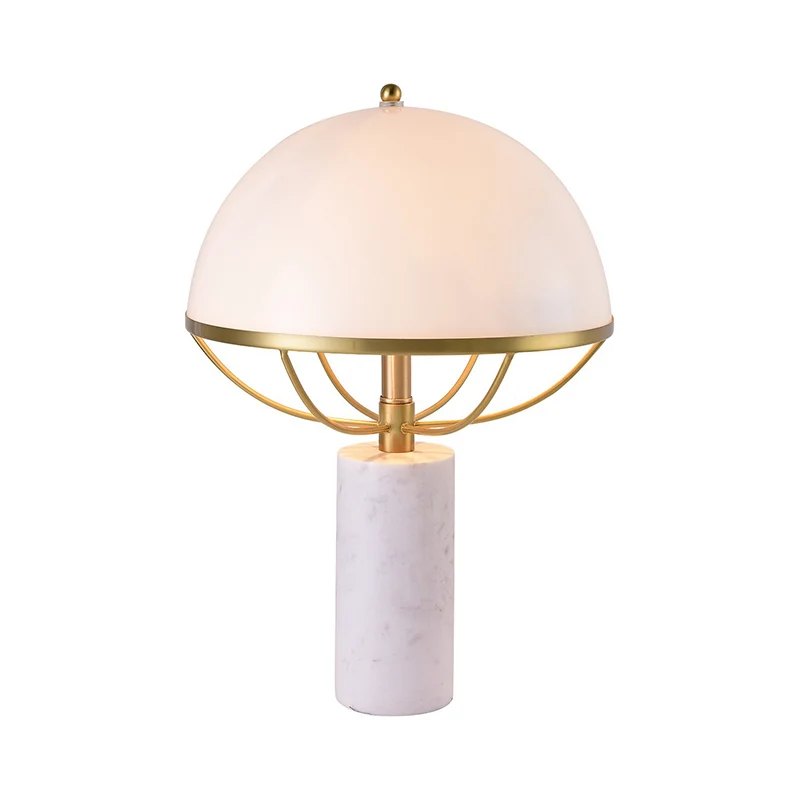 Melkglazen halve bol nachtlamp Designer 2-lichts wit en messing tafellamp met marmeren voetstuk Clearhalo