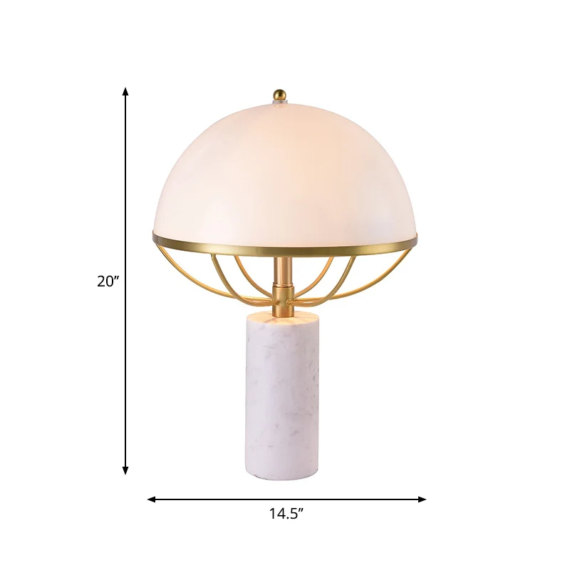 Melkglazen halve bol nachtlamp Designer 2-lichts wit en messing tafellamp met marmeren voetstuk Clearhalo