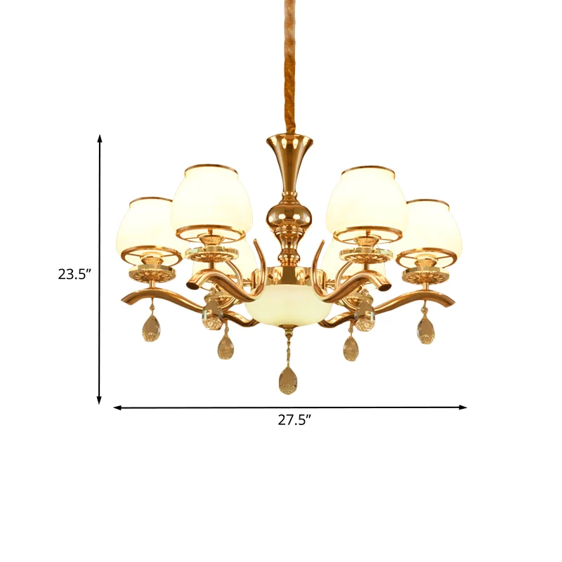 Melkglazen kegel plafondkroonluchter Minimalisme 6-koppige slaapkamer Kristallen hanglamp goud Clearhalo