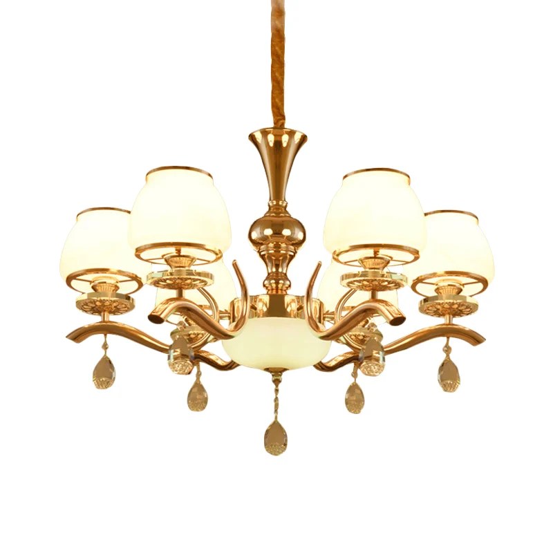 Melkglazen kegel plafondkroonluchter Minimalisme 6-koppige slaapkamer Kristallen hanglamp goud Clearhalo