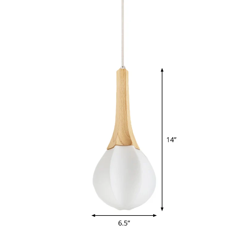 Melkwit glas prismatische druppelvormige hanger Minimalistische 1-lichte houten plafondophanglamp Clearhalo
