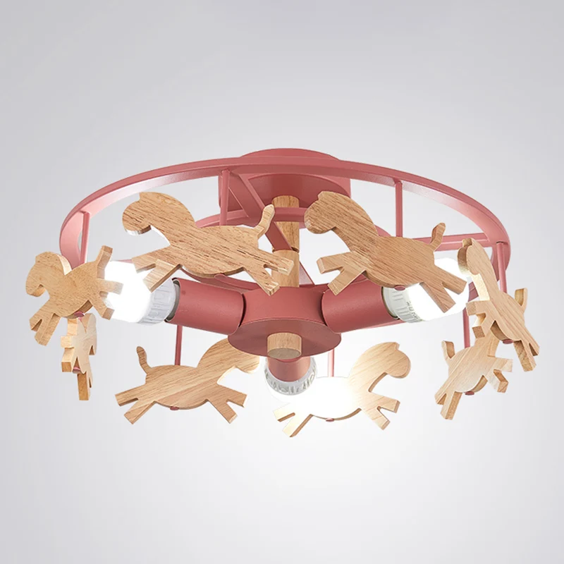 Merry-Go-Round Kleuterschool Plafondlamp Houten 3-koppige kinderlamp met semi-inbouwmontage Clearhalo