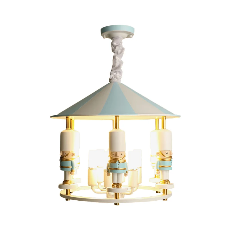 Merry-Go-Round soldaat kroonluchter kinderstijl hars 5-koppig zwart/blauw hangend lichtarmatuur Clearhalo