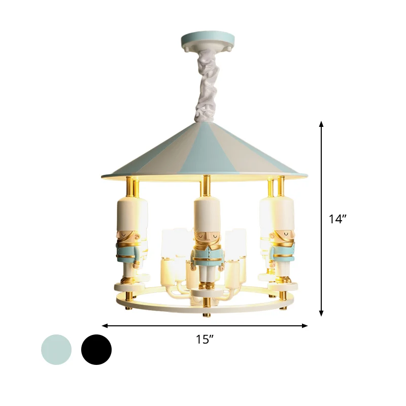 Merry-Go-Round soldaat kroonluchter kinderstijl hars 5-koppig zwart/blauw hangend lichtarmatuur Clearhalo
