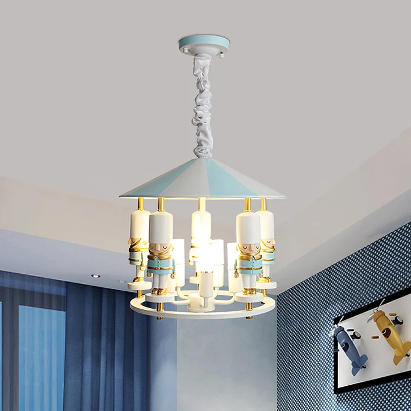 Merry-Go-Round soldaat kroonluchter kinderstijl hars 5-koppig zwart/blauw hangend lichtarmatuur Clearhalo