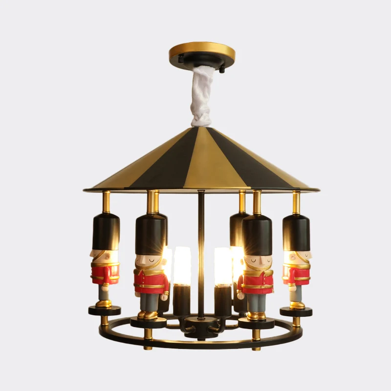 Merry-Go-Round soldaat kroonluchter kinderstijl hars 5-koppig zwart/blauw hangend lichtarmatuur Clearhalo
