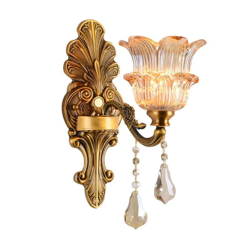 Messing 1/2-Head Sconce Lighting Mid Century helder kristalglas bloemenkap wandlamp Clearhalo
