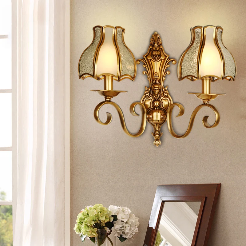 Messing 1/2-licht wandlamp schans traditionele metalen gebogen wandlamp voor woonkamer Clearhalo