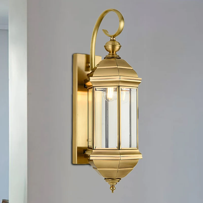 Messing 6"/8" W 1/3-lichts wandlamp schans traditionele metalen lantaarn wandgemonteerde lamp met helder glazen kap Clearhalo