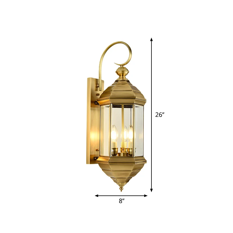Messing 6"/8" W 1/3-lichts wandlamp schans traditionele metalen lantaarn wandgemonteerde lamp met helder glazen kap Clearhalo