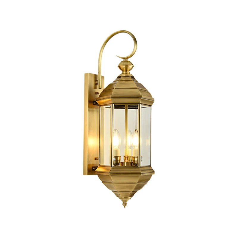Messing 6"/8" W 1/3-lichts wandlamp schans traditionele metalen lantaarn wandgemonteerde lamp met helder glazen kap Clearhalo