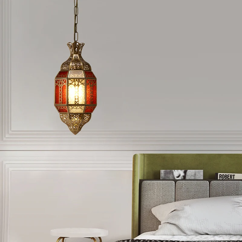 Messing 1-lamp hanglamp Arabische metalen lantaarn plafondophangarmatuur voor restaurant Clearhalo