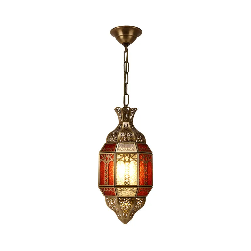 Messing 1-lamp hanglamp Arabische metalen lantaarn plafondophangarmatuur voor restaurant Clearhalo