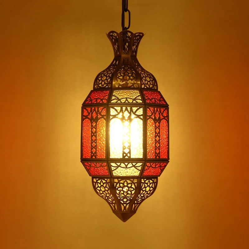 Messing 1-lamp hanglamp Arabische metalen lantaarn plafondophangarmatuur voor restaurant Clearhalo
