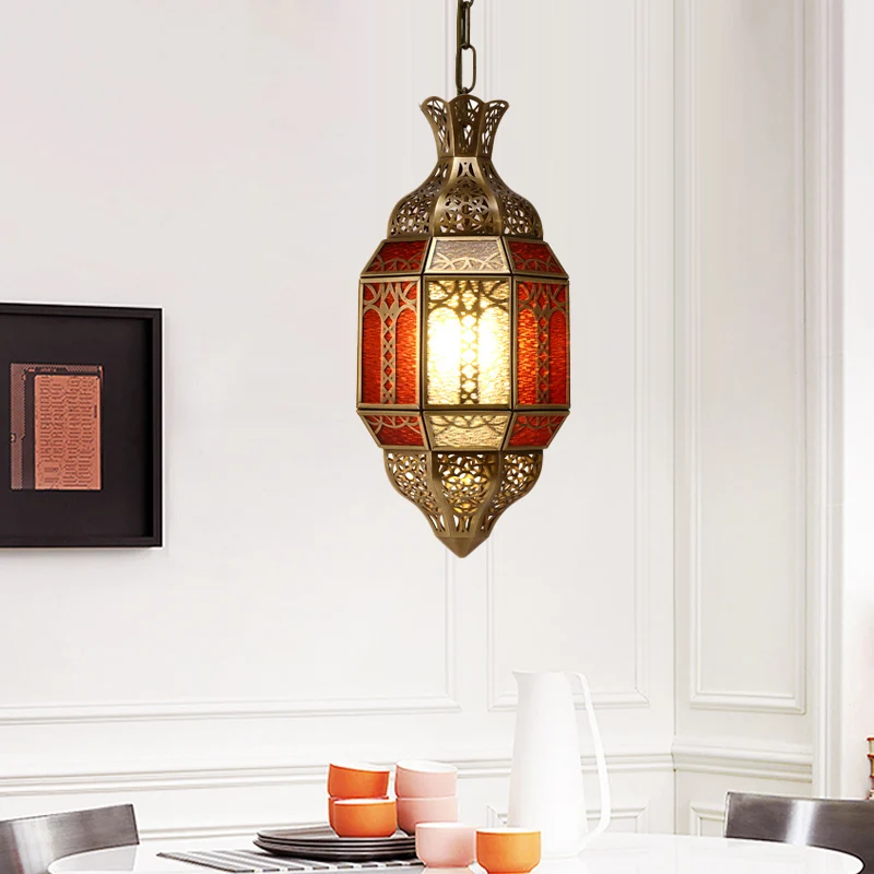 Messing 1-lamp hanglamp Arabische metalen lantaarn plafondophangarmatuur voor restaurant Clearhalo