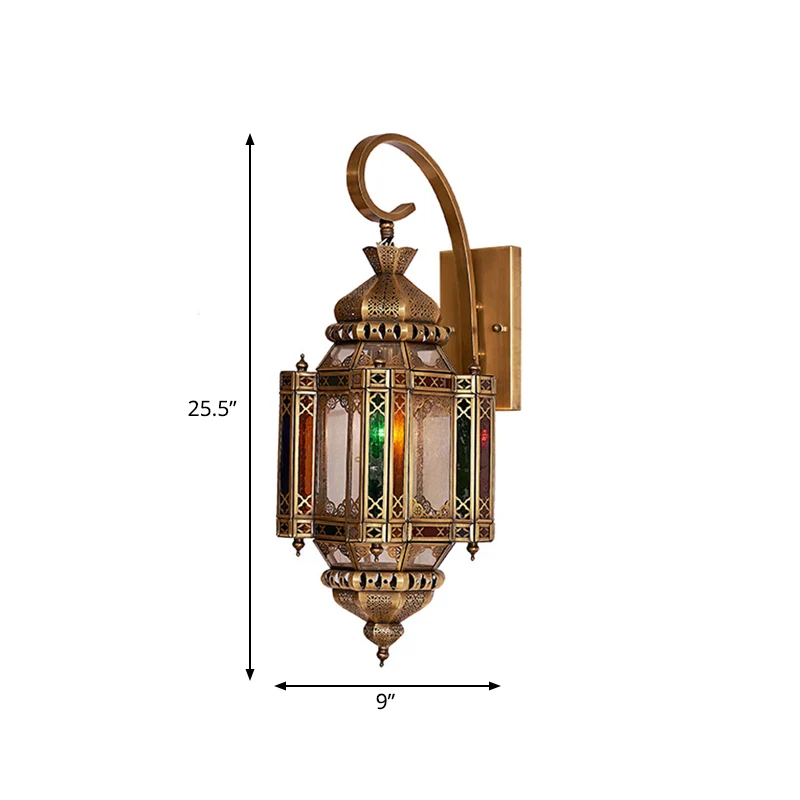 Messing 1-lamps wandlamp Arabische metalen lantaarn schanslamp met rechthoekige achterplaat Clearhalo