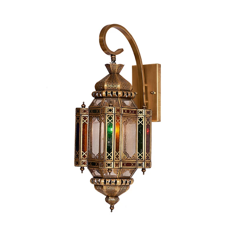 Messing 1-lamps wandlamp Arabische metalen lantaarn schanslamp met rechthoekige achterplaat Clearhalo