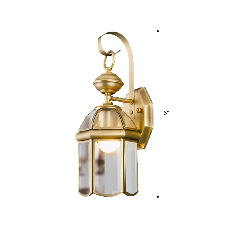 Messing 1-lichts wandlamp schans traditionele metalen lantaarn wandgemonteerde lamp met helderglazen kap Clearhalo