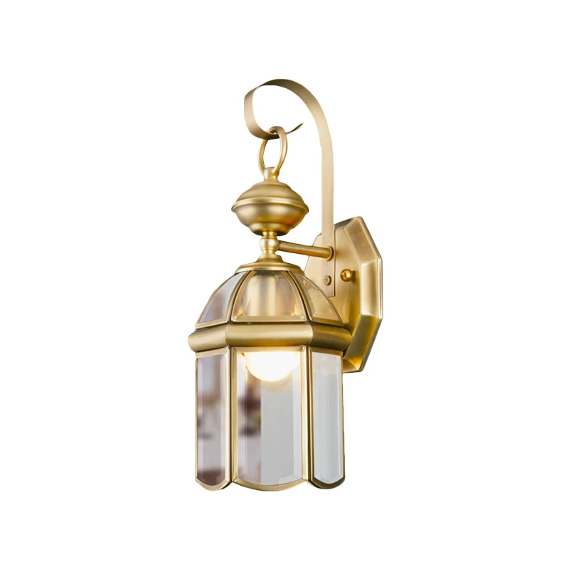 Messing 1-lichts wandlamp schans traditionele metalen lantaarn wandgemonteerde lamp met helderglazen kap Clearhalo