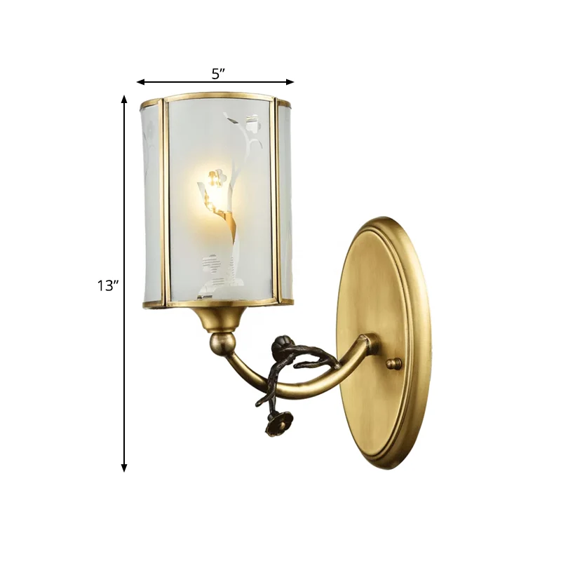 Messing 1-lichts wandlamp schans vintage doorschijnend glazen cilinder wandlamp armatuur voor hoek Clearhalo