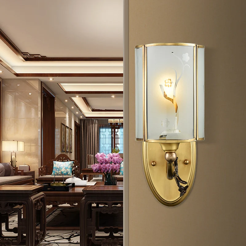 Messing 1-lichts wandlamp schans vintage doorschijnend glazen cilinder wandlamp armatuur voor hoek Clearhalo