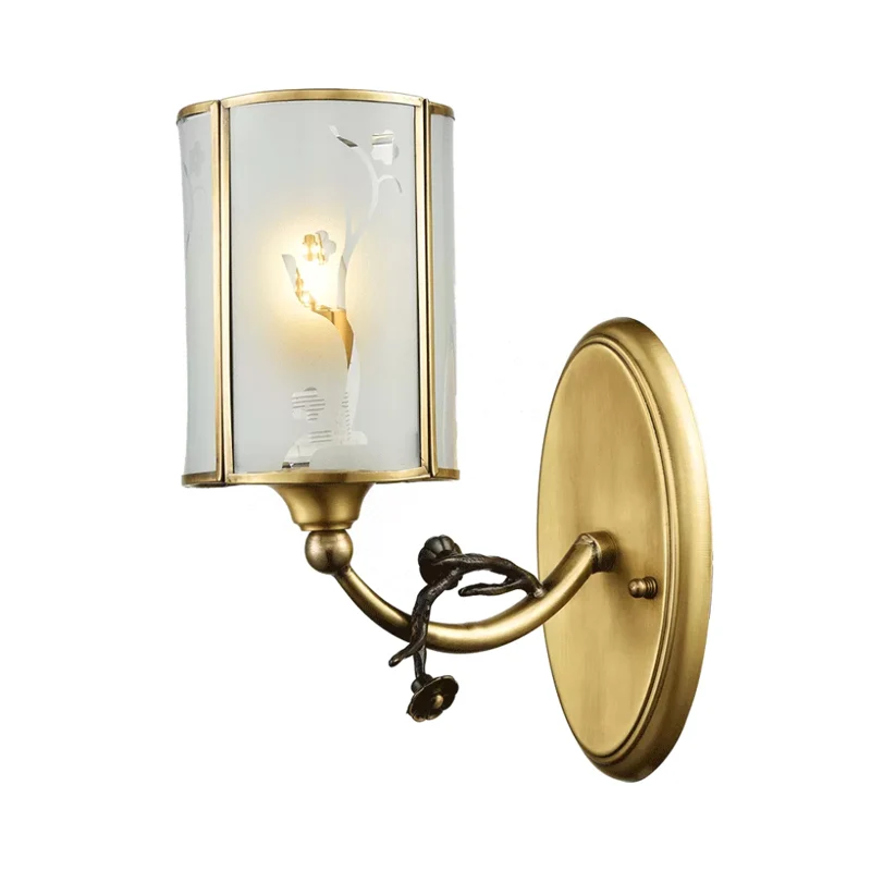 Messing 1-lichts wandlamp schans vintage doorschijnend glazen cilinder wandlamp armatuur voor hoek Clearhalo