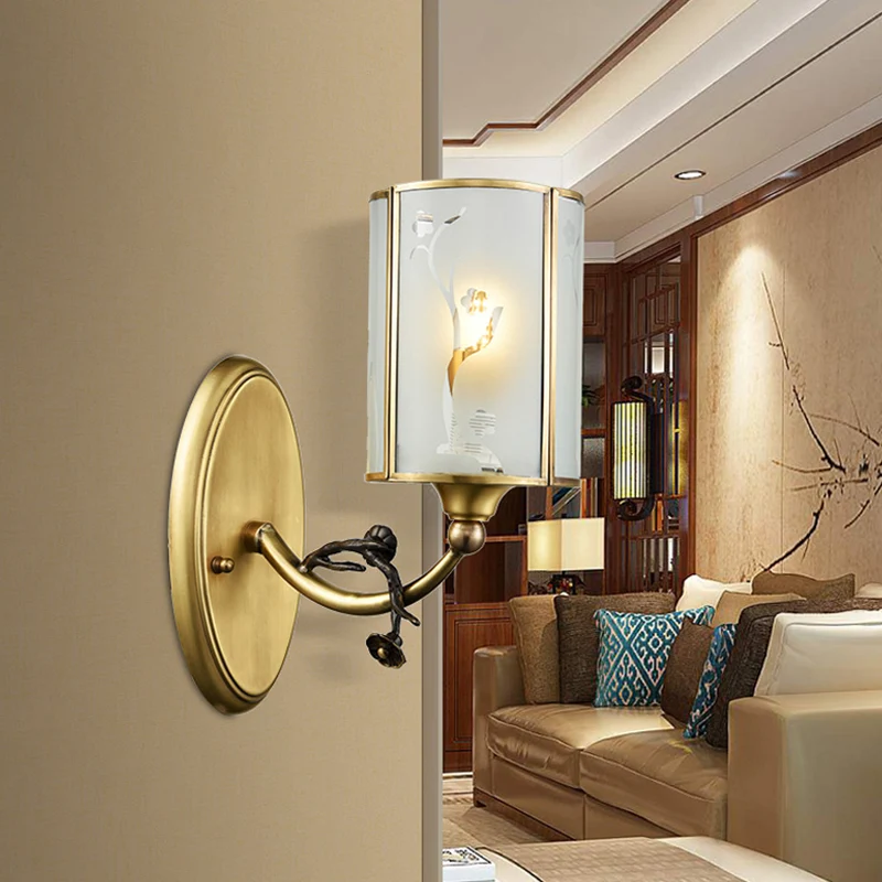 Messing 1-lichts wandlamp schans vintage doorschijnend glazen cilinder wandlamp armatuur voor hoek Clearhalo