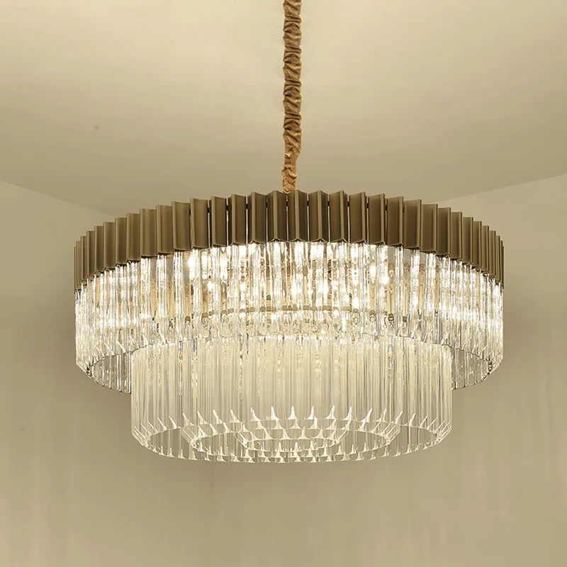 Messing 2-laags kroonluchter hanglamp modernisme 6 hoofden kristallen hanglamp voor woonkamer Clearhalo