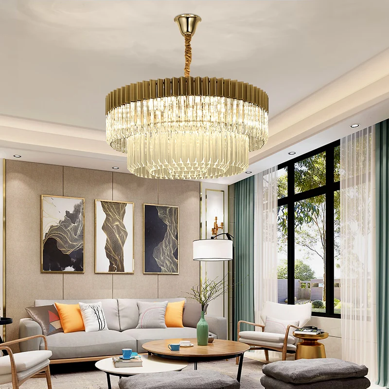 Messing 2-laags kroonluchter hanglamp modernisme 6 hoofden kristallen hanglamp voor woonkamer Clearhalo
