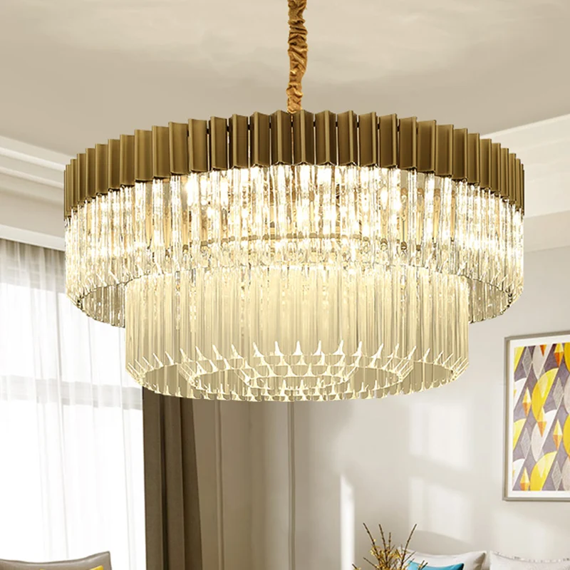 Messing 2-laags kroonluchter hanglamp modernisme 6 hoofden kristallen hanglamp voor woonkamer Clearhalo