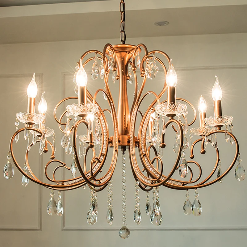 Messing 3/6/8 lichten kroonluchterlamp platteland kristal bochtige ophanging hanglamp Clearhalo
