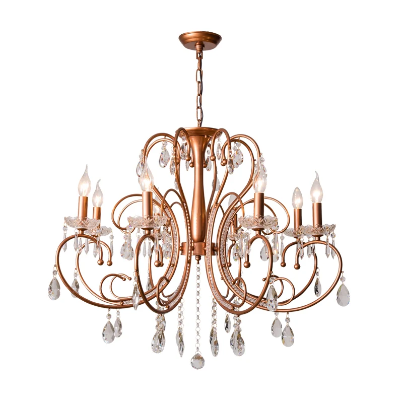 Messing 3/6/8 lichten kroonluchterlamp platteland kristal bochtige ophanging hanglamp Clearhalo