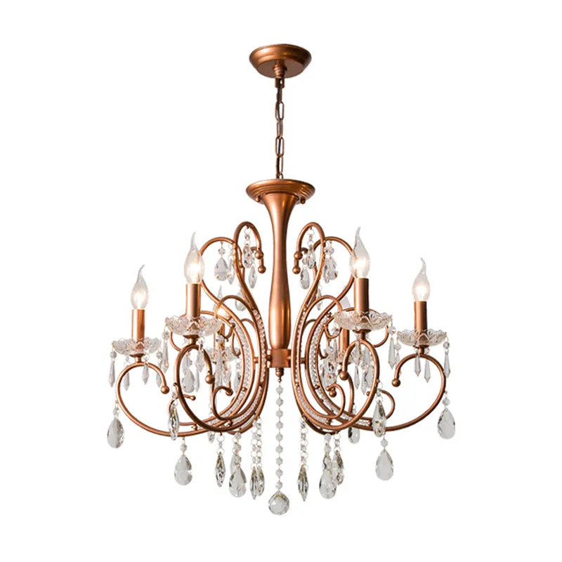 Messing 3/6/8 lichten kroonluchterlamp platteland kristal bochtige ophanging hanglamp Clearhalo