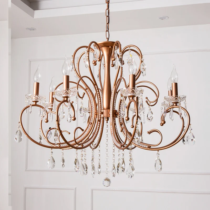 Messing 3/6/8 lichten kroonluchterlamp platteland kristal bochtige ophanging hanglamp Clearhalo
