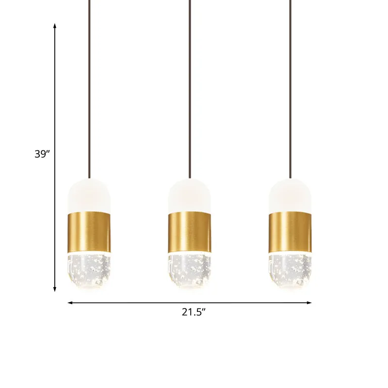Messing 3-koppige clusterhanger Minimalistische louche kristallen capsule hangende plafondlamp voor eetkamer Clearhalo