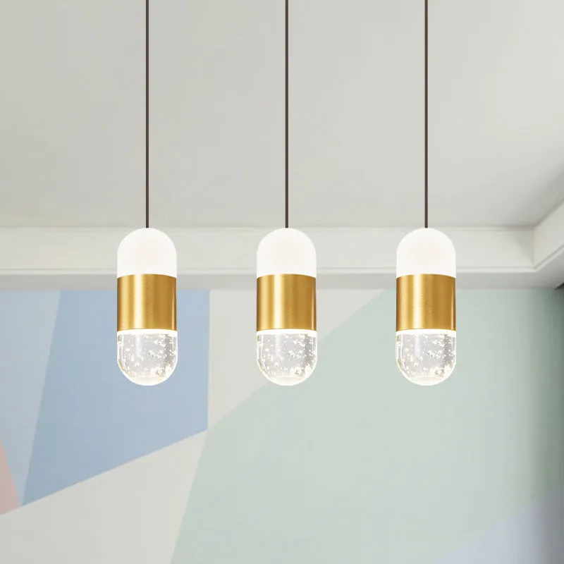 Messing 3-koppige clusterhanger Minimalistische louche kristallen capsule hangende plafondlamp voor eetkamer Clearhalo