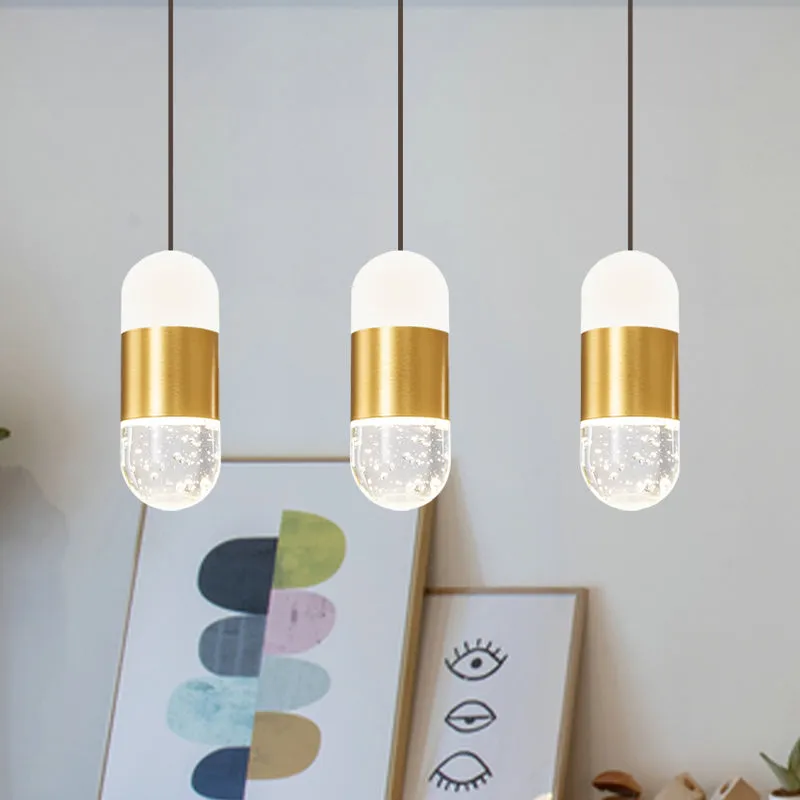 Messing 3-koppige clusterhanger Minimalistische louche kristallen capsule hangende plafondlamp voor eetkamer Clearhalo