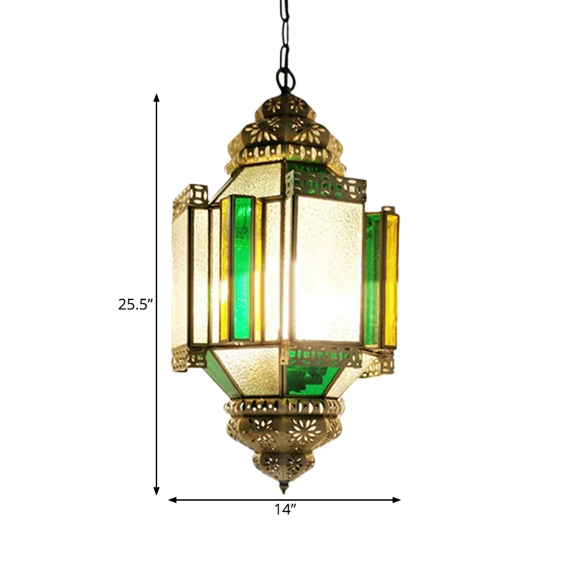 Messing 3-lichts plafondkroonluchter Arabische matglazen lantaarn hangende hanglamp voor veranda Clearhalo