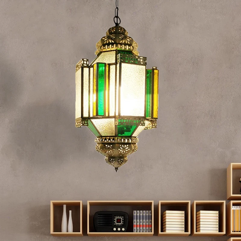 Messing 3-lichts plafondkroonluchter Arabische matglazen lantaarn hangende hanglamp voor veranda Clearhalo