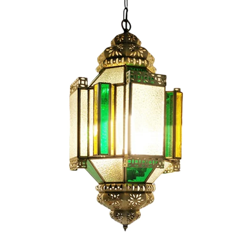 Messing 3-lichts plafondkroonluchter Arabische matglazen lantaarn hangende hanglamp voor veranda Clearhalo