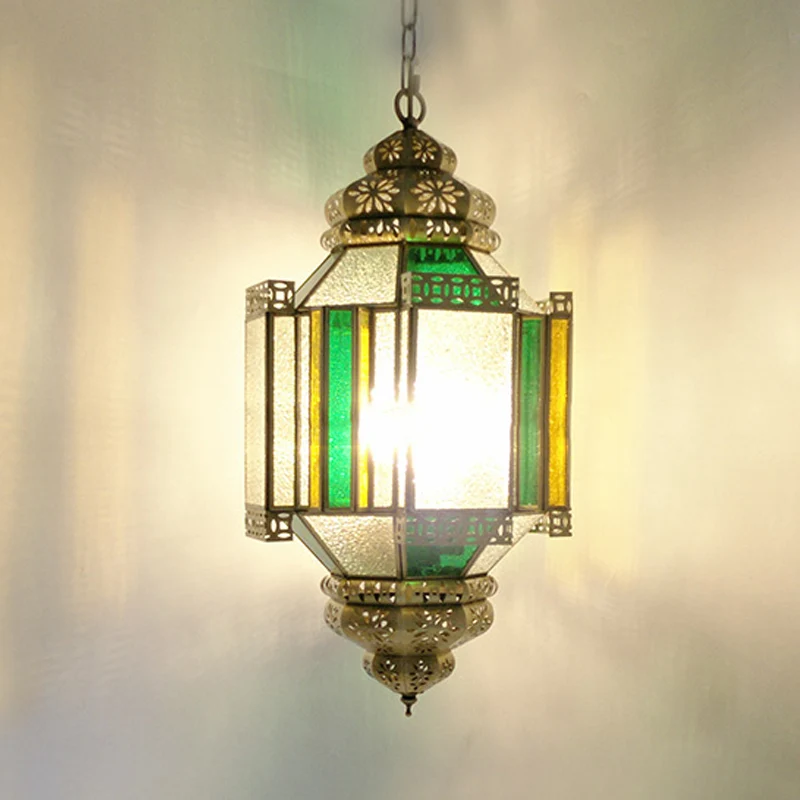 Messing 3-lichts plafondkroonluchter Arabische matglazen lantaarn hangende hanglamp voor veranda Clearhalo