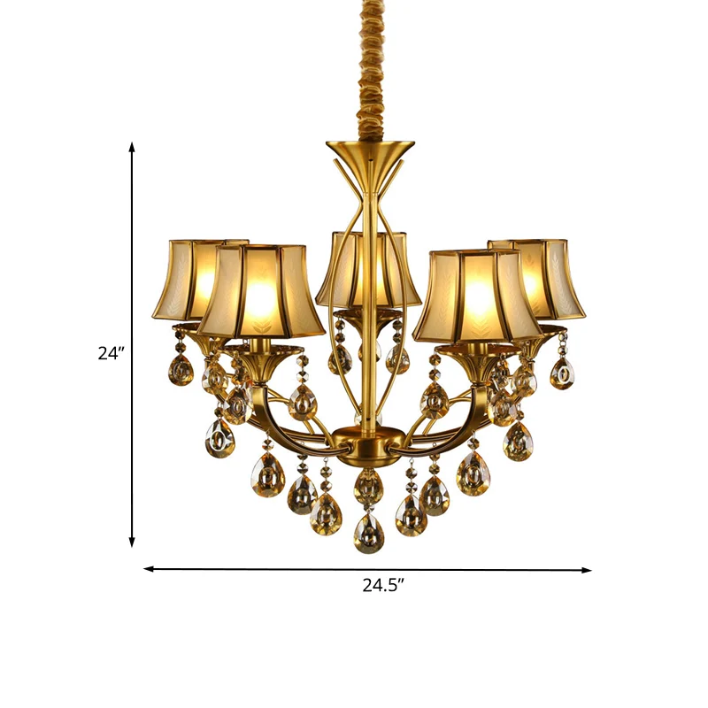 Messing 5-lichts hangende hanglamp Europese kristallen bollen Empire Shade plafondkroonluchter Clearhalo