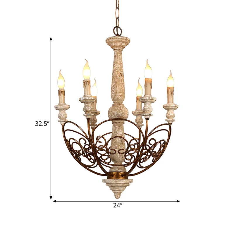 Messing 6-lichts kroonluchter verlichting rustieke houten kandelaar hanglamp voor woonkamer Clearhalo